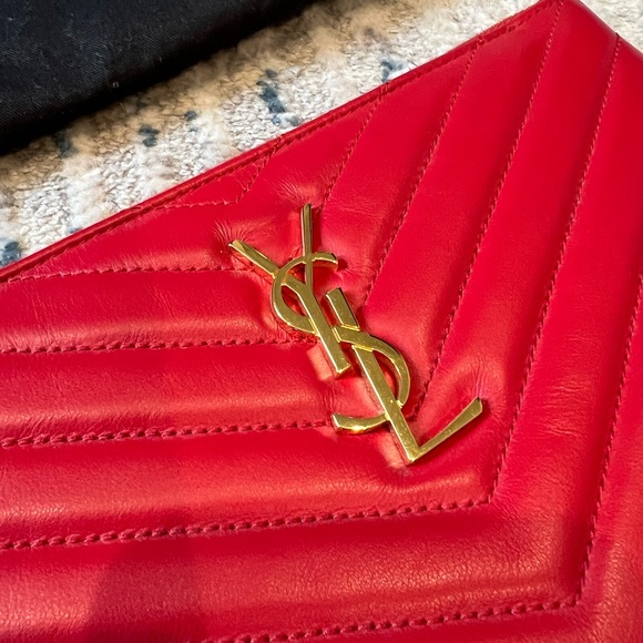 Saint Laurent YSL Cassandre Matelassé Red Small Leather Pouch Wristlet - Picture 9 of 14